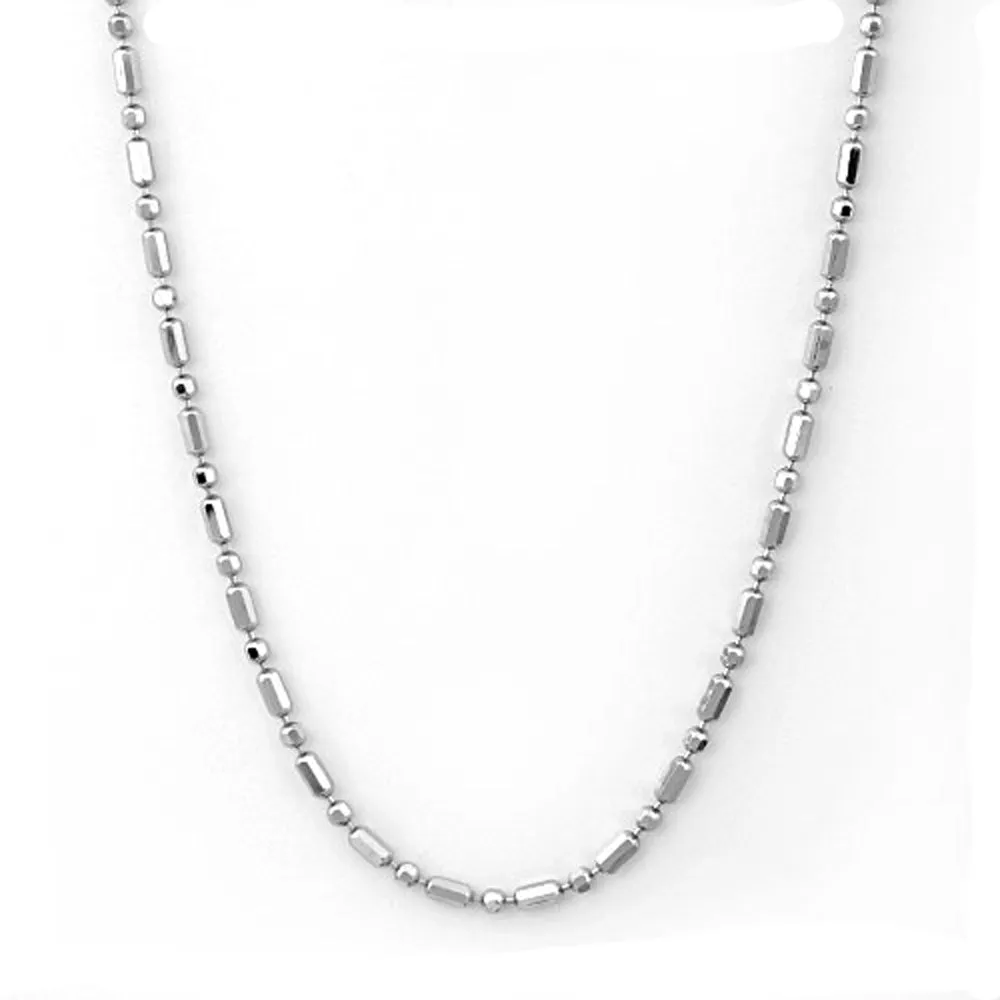 14k White Gold Italian Bar & Bead Chain 15.5 inch long