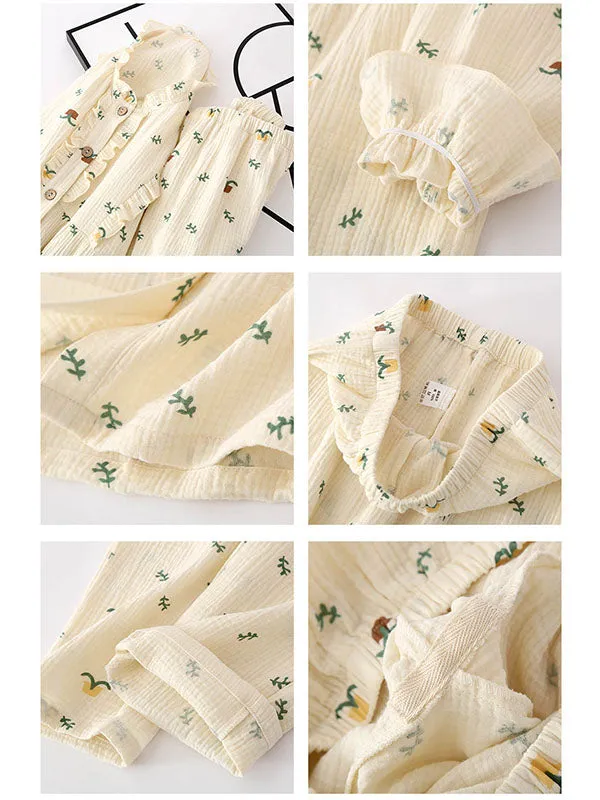 2Pcs Crepe Long Sleeve Sweet Pajama Set