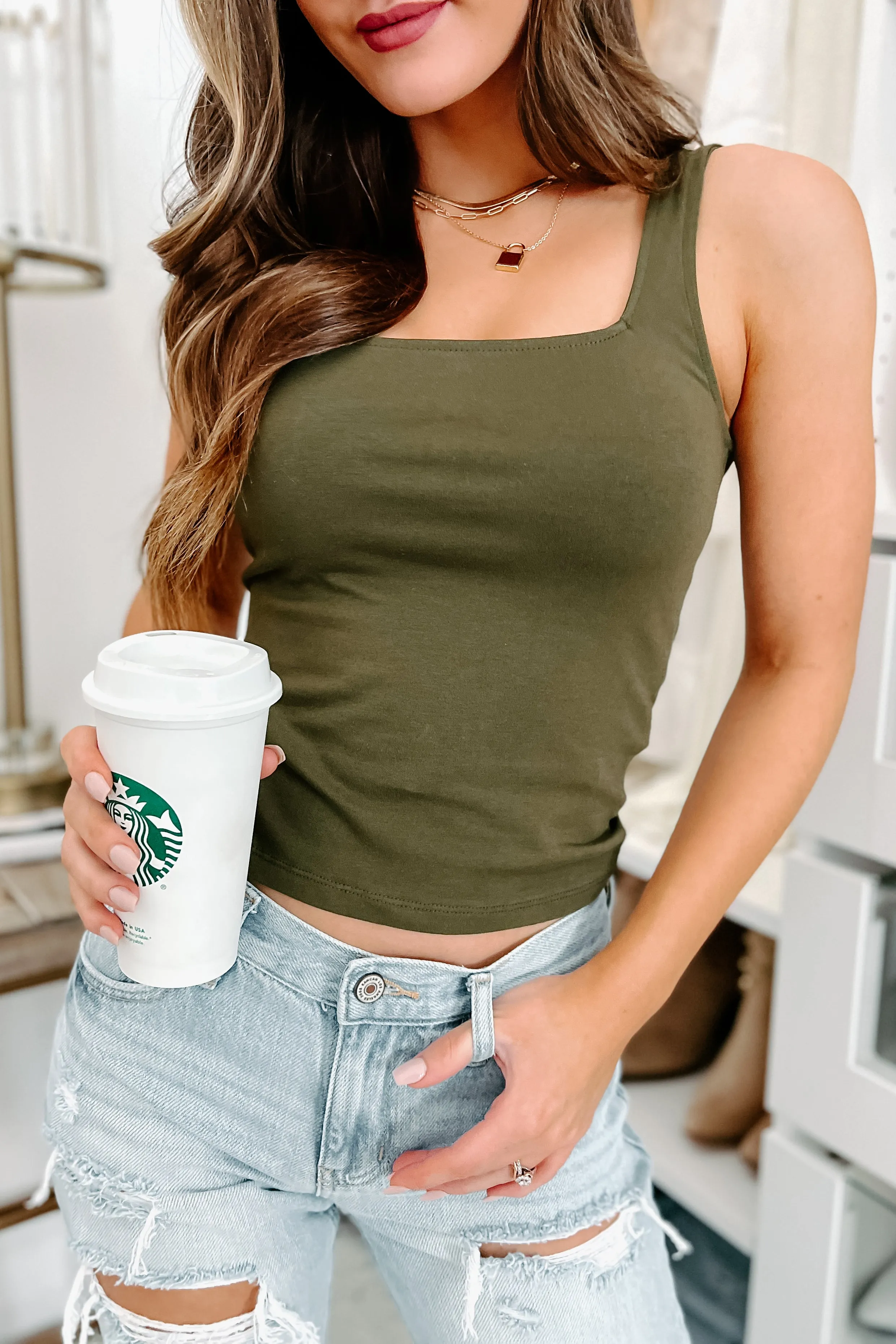 Amir Square Neck Tank Top (Olive)