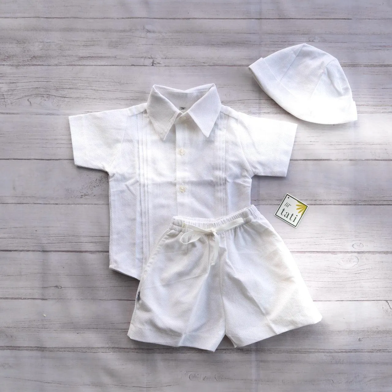Boys Christening Set - White Mini Diamonds