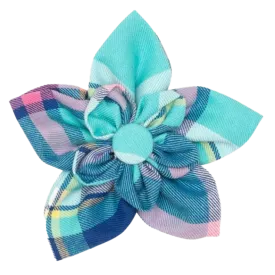 Collar Flower | Aqua & Navy Plaid