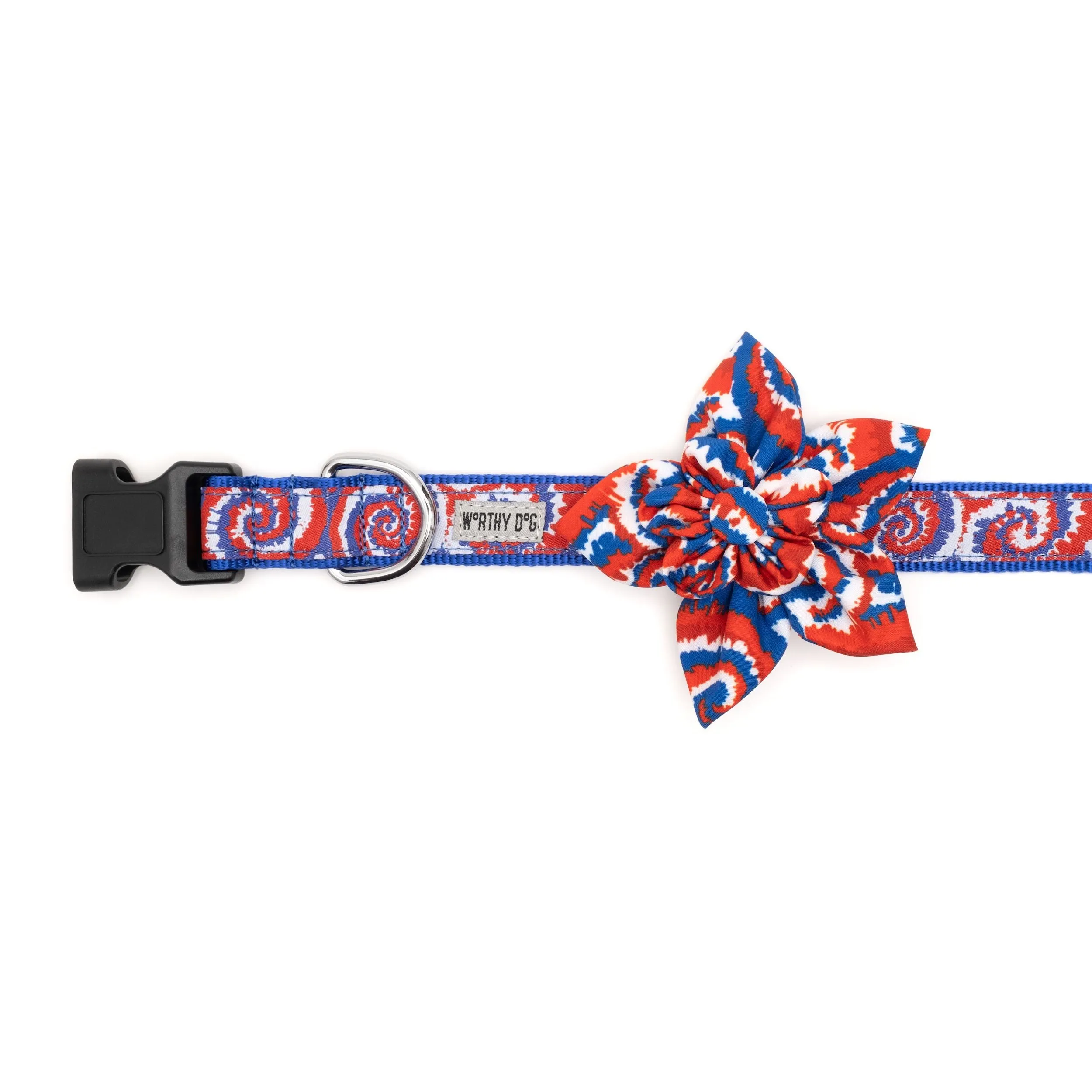 Collar Flower | Tie Dye Red, White, & Blue