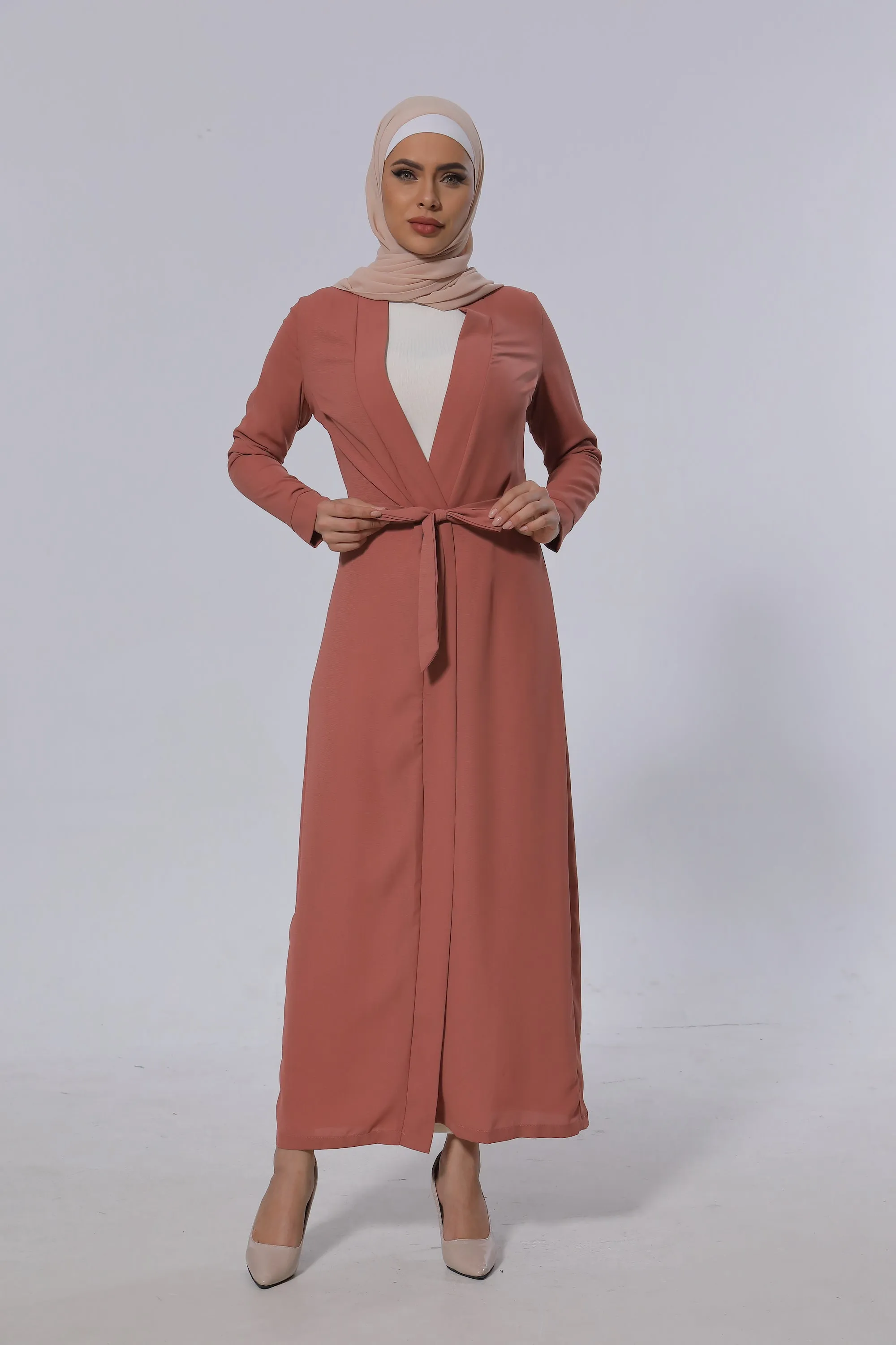 Coral Belted Open Abaya