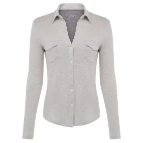Cotton Cashmere Button Down Shirt - Light Grey