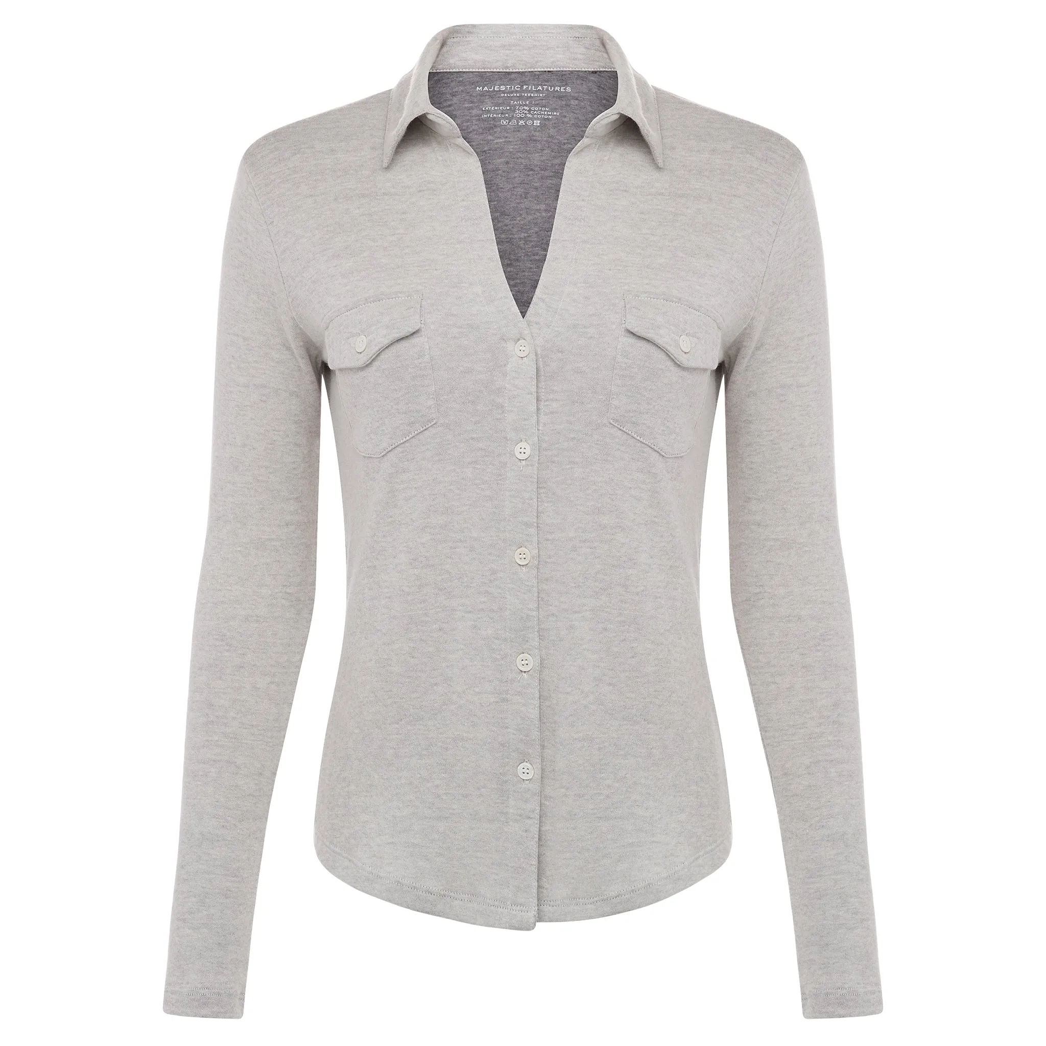 Cotton Cashmere Button Down Shirt - Light Grey