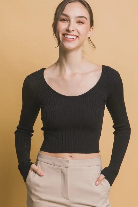 Kayla Cropped Round Neck Long Sleeve
