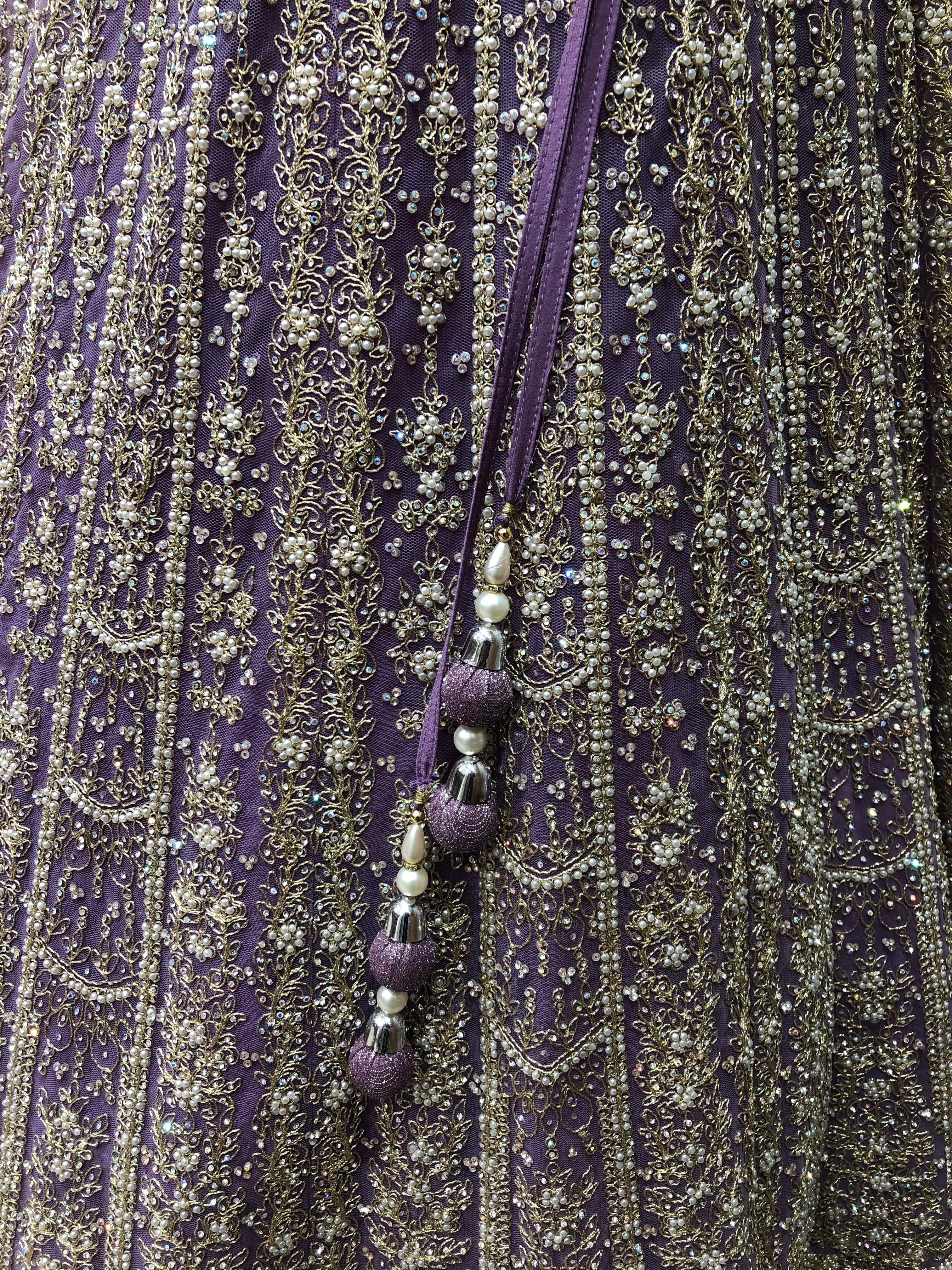 Lavendor Net Lehenga With Zari And Moti