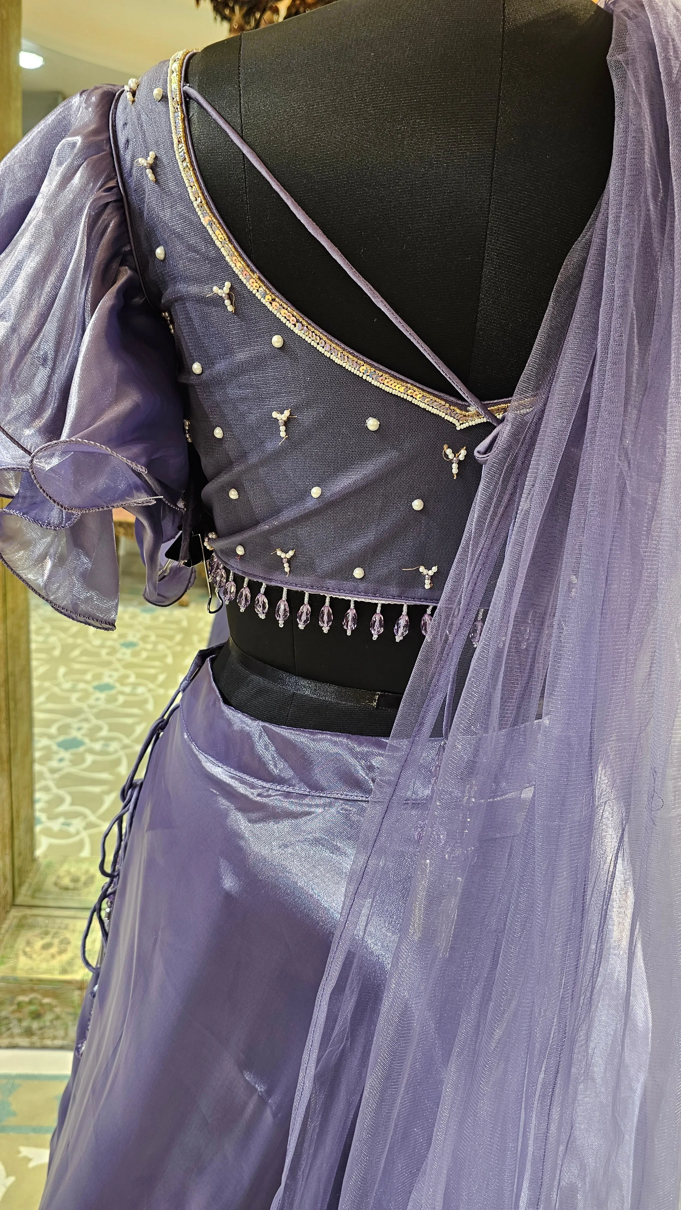 Mauve Imported Shimmer With Sequins And Pearl Work.