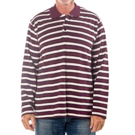 Men's Long Sleeve Burgundy Striped Cotton Traders Polo Shirt