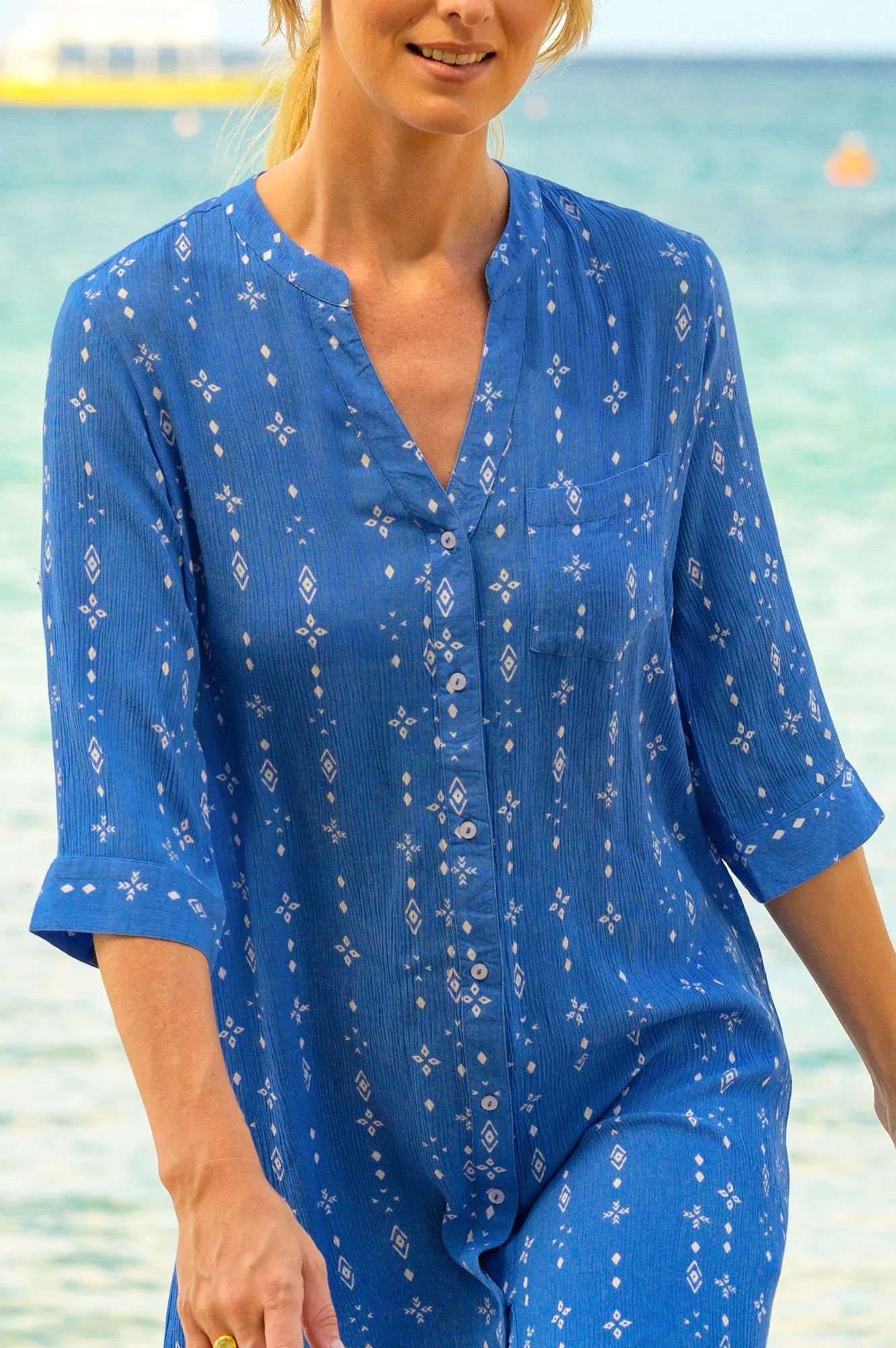 Mila Shirt Tunic | Star Aztec White/Blue