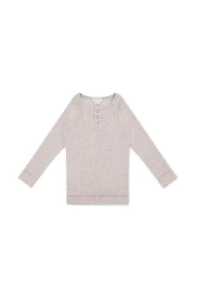 Organic Cotton Fine Rib Long Sleeve Henley - Lavender Fleck