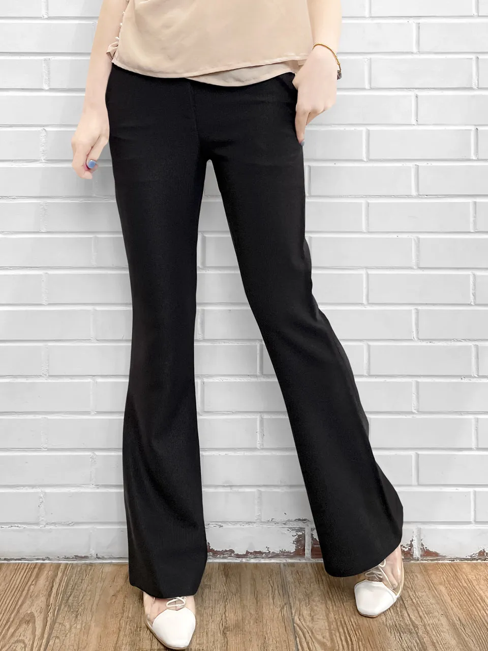 Sparkie Black Flare Leg Stretch Cotton Blend Pants