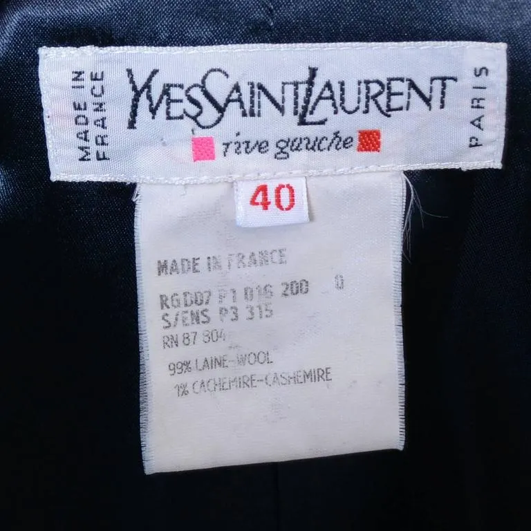 YSL Yves Saint Laurent Vintage Blue Pinstripe Pantsuit Cashmere Wool 40/8